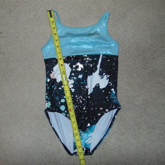 Justice Turquoise Black White Splotches Leotard L(12-14) - Picture 6 of 7
